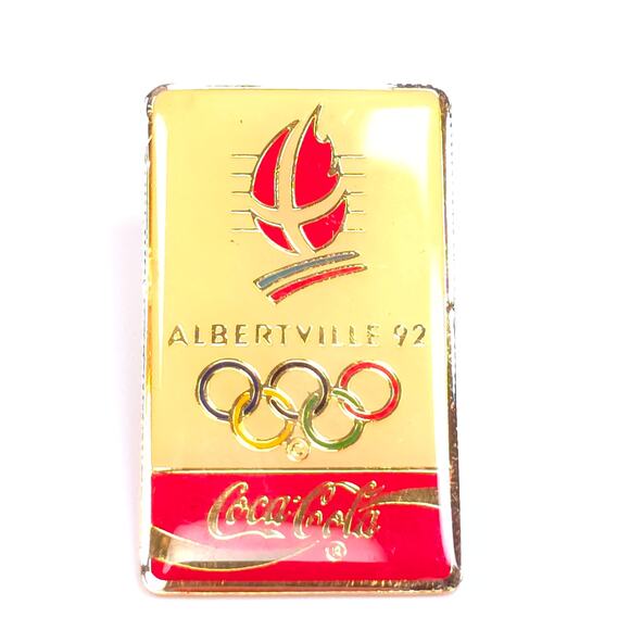 Vintage Olympic Albertville 1992 Coca-Cola Enamel Pinback Pin - Picture 1 of 4